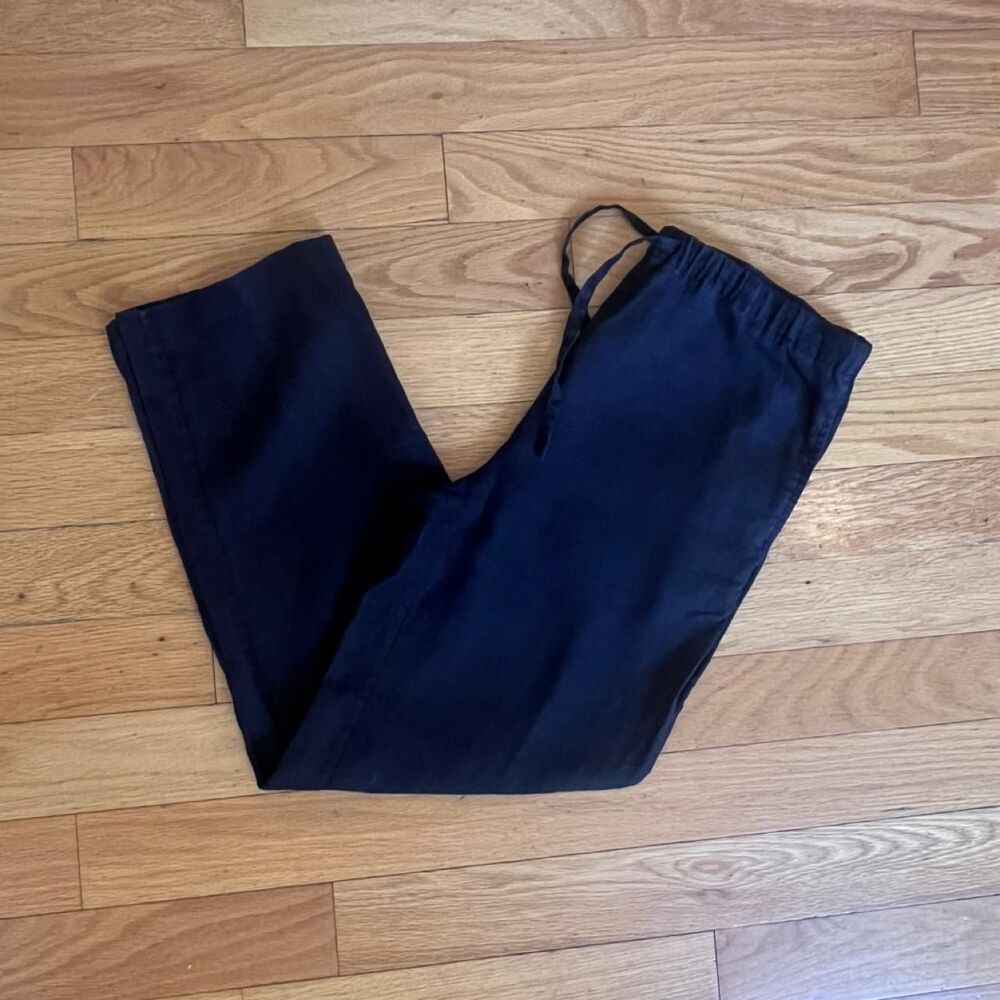 Orvis Vintage 90s Women's Black 100% Linen Pants Size S Drawstring Lightweight